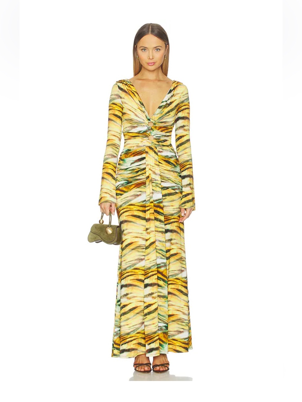 NWT AFRM “Iko” Yellow & Green Tiger-Stripe Maxi Dress